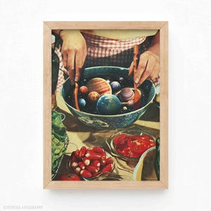 Universal Toss (Art Print, Surreal Wall Art, Collage, Space Art, Wall Decor, Cosmic Art, Vintage Art, Retro Art, Kitchen Art, Collage Print)