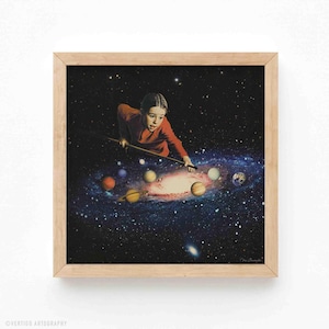 Space Pool (Snooker, Billiards, Surreal Art, Galaxy, Wall Decor, Cosmos, Space Art, Retro Art, Kids Room Art, Milky Way Art, Collage Print)