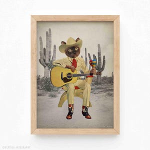 Y’all Ready for This (Katzen Kunst, Rodeo Kunst, Wüste, Tier Kunst, Dekoration, Wanddeko, Kaktus Kunst, Vintage, Collagendruck, Poster, Retro Kunst)