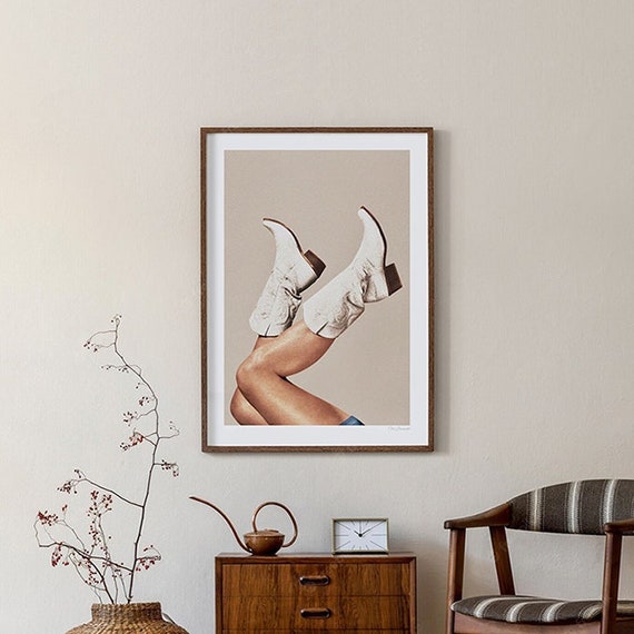 These Boots Neutral II art Print Cowgirl Boots White - Etsy