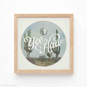 Yeehaw Desert Disco Kaktus - Trendy Wandkunst Poster Disco Kaktus Dekor Western Druck Retro Wandkunst Preppy Trendy Wand Kunst Drucke Ästhetik