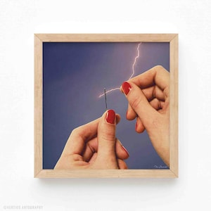 Elysian Thread (Art Print, Surreal, Fashion, 60s, Sewing, Beginning, Trippy Art, Collage Print, Lightning, Storm, Decor, Craft, Retro Art)