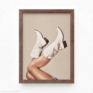 These Boots - Neutral II (Art Print, Mocha Mousse, Cowgirl Boots, White Boots, Cowgirl Art, Beige, Howdy, Yeehaw, Western Wall Art, Poster)