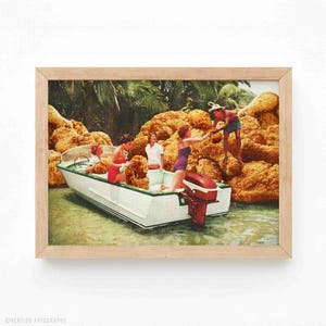 Fried Chicken Drive-Thru Art Print: Retro Food Collage