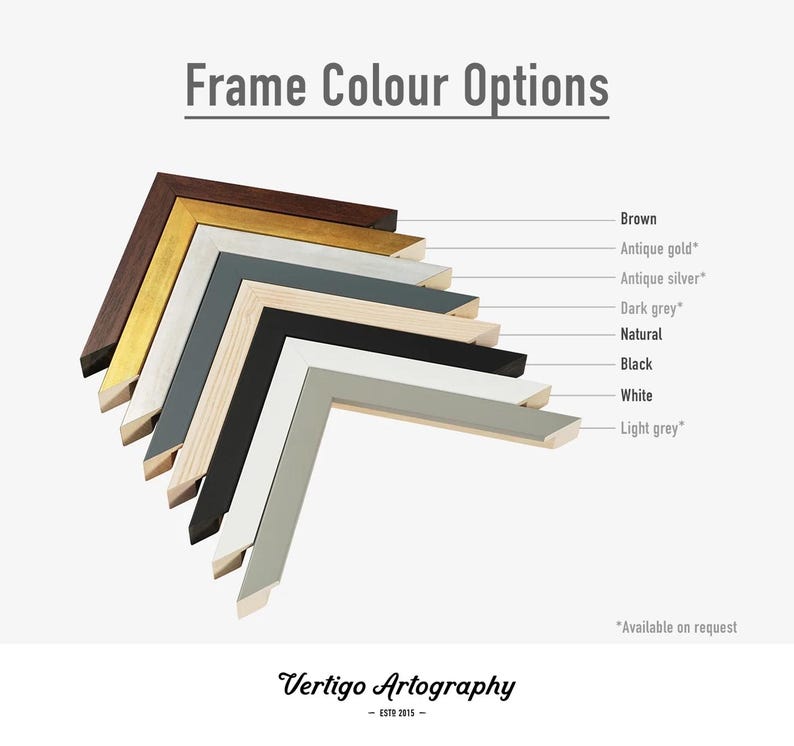 Framed art print ready to hang – choose from a stylish range of frames including black, white, oak, natural wood, gold, silver, or grey. Protected with clear Perspex glaze and shipped fully assembled, each framed poster is delivered straight to your door, ready to display. Ideal for people searching framed wall decor, ready-to-hang artwork, or gallery framed prints. Perfect for gifting, home styling, bedroom wall art, or office decor, adding instant sophistication to any space.