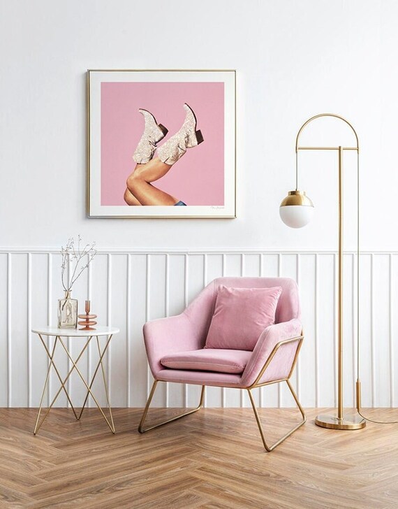Boots Glitter Pink art Print Rodeo Art 