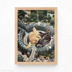 Lazy Cats Roundabout Art Print: Funny Surreal Retro Cat Collage