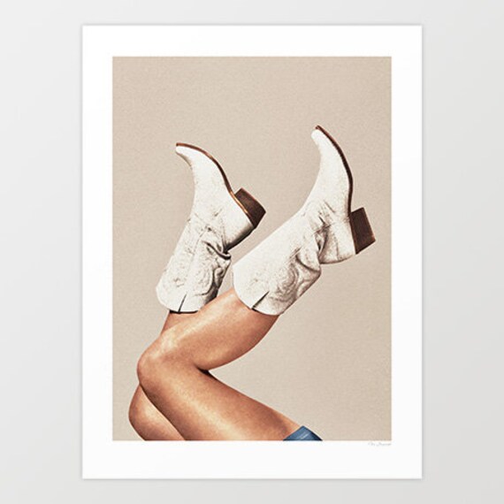 These Boots Neutral II art Print Cowgirl Boots White Boots Cow