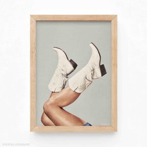 These Boots - Silver Gray (Art Print, Cowgirl Boots, White Boots, Cow girl Art, Rustic, Vintage, Howdy, Yeehaw, Texas, Wall Decor, Poster)