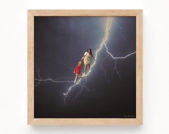 Surreal Stairway Art Print: Vintage Style Lightning Bolt Collage
