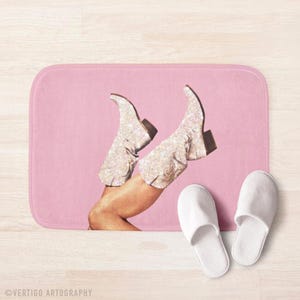 Cowgirl Boots Bath Mat, Glitter Western Bathroom Decor, Memory Foam Rug
