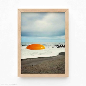 Beach Egg (Food Print, Breakfast Art, Art Print, Surreal Art, Vintage Art, Sunny Side Up, Egg Print, Fried Egg Wall Art, Kitchen Wall Art)