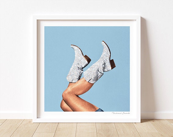 These Boots Glitter Blue art Print Vintage Rodeo Cowgirl - Etsy