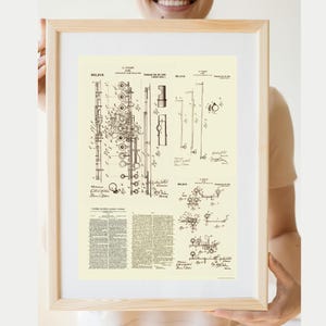 Flute Patent Print Digital Download | Vintage Transverse Orchestral Flute Wall Art | Music Teacher Gift, Band Room, Music Studio Decor