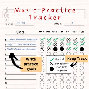 Music Practice Tracker | Instant Download | Printable Log & Goal Planner | Music Journal | Practice Schedule | Instrument Tracker