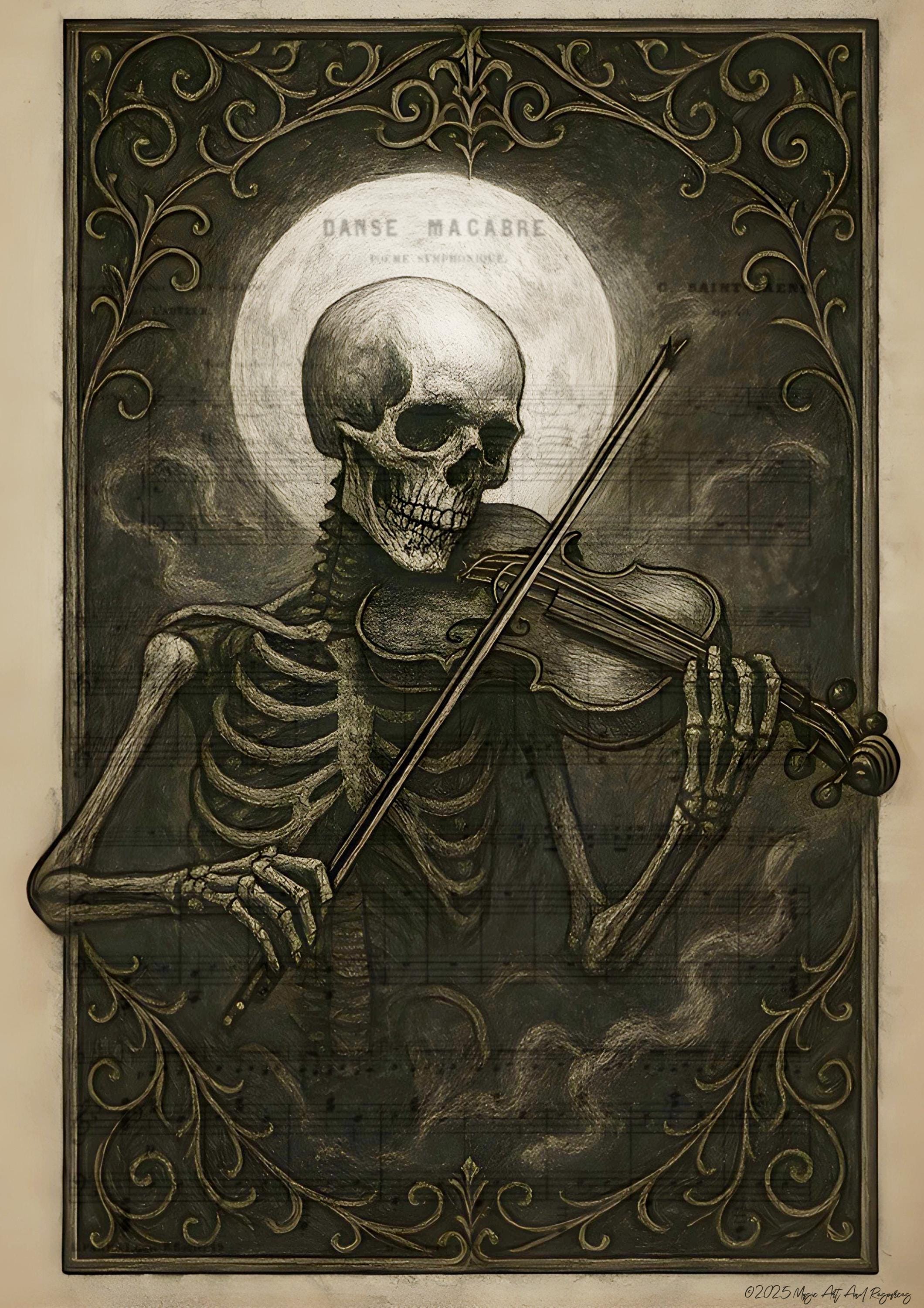 Gothic Skeleton Violin Print | Danse Macabre Wall Art (digital