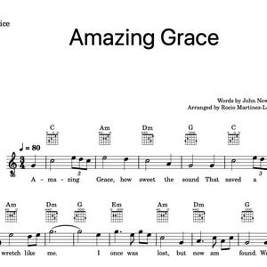 Amazing Grace C MAJOR Sheet Music For Piano Lead vocal Guitar 