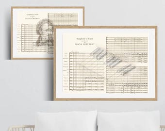 Partitura de la Sinfonía Inacabada de Schubert: Impresión de arte mural de estilo vintage