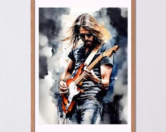 Lámina de acuarela de guitarra eléctrica – Decoración para habitación de música rock (Descarga digital)