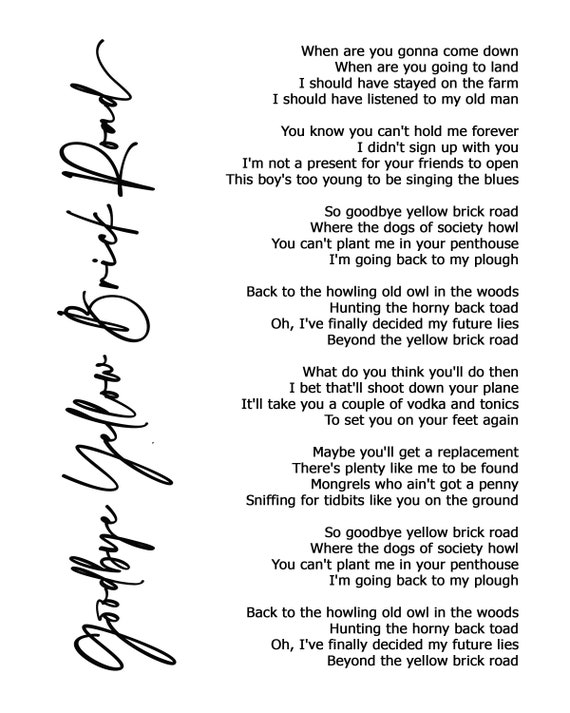 Angelina Jordan Goodbye Yellow Brick Road Lyrics