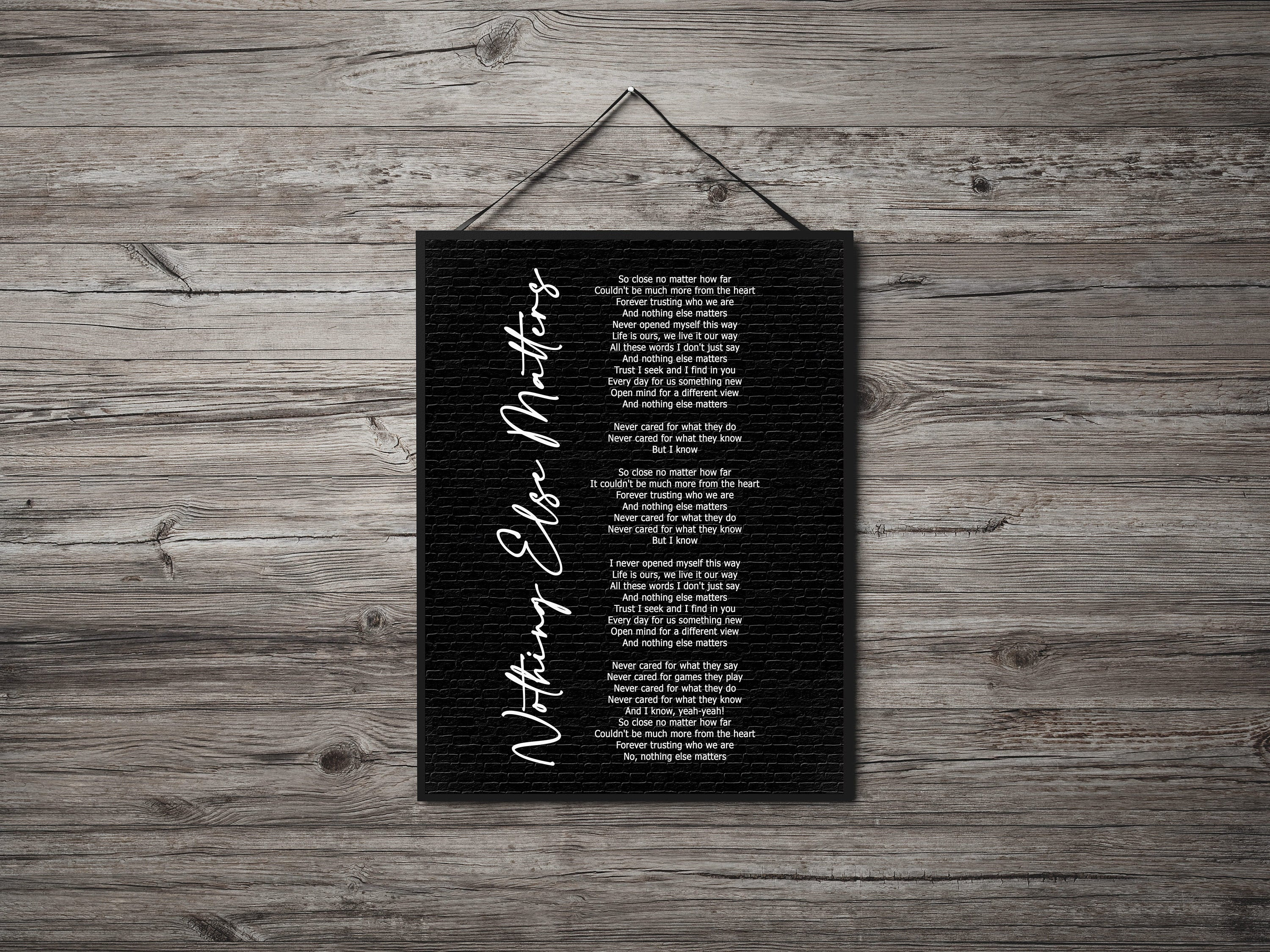 Nothing Else Matters Lyric Art Black Lyrics Song Print Etsy