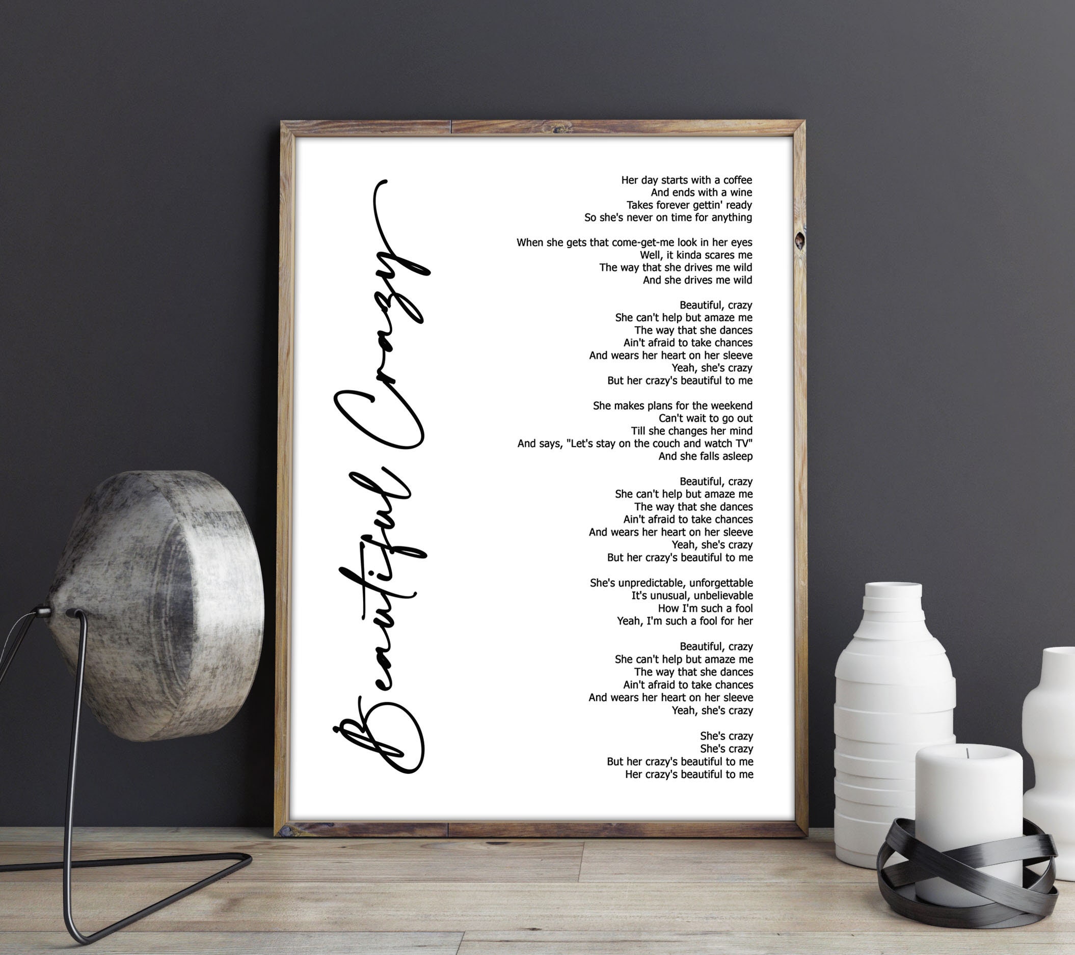 beautiful crazy lyrics  Art Print for Sale by thelittleflower