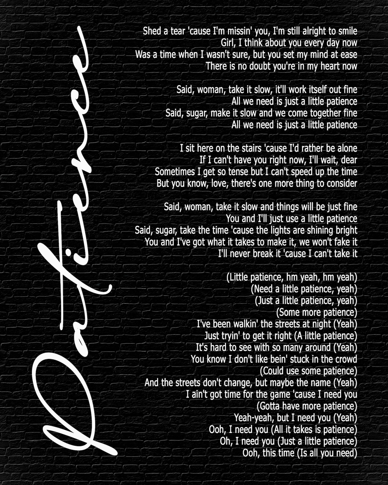 Patience Digital Download Instant Print Lyric Art Black Etsy