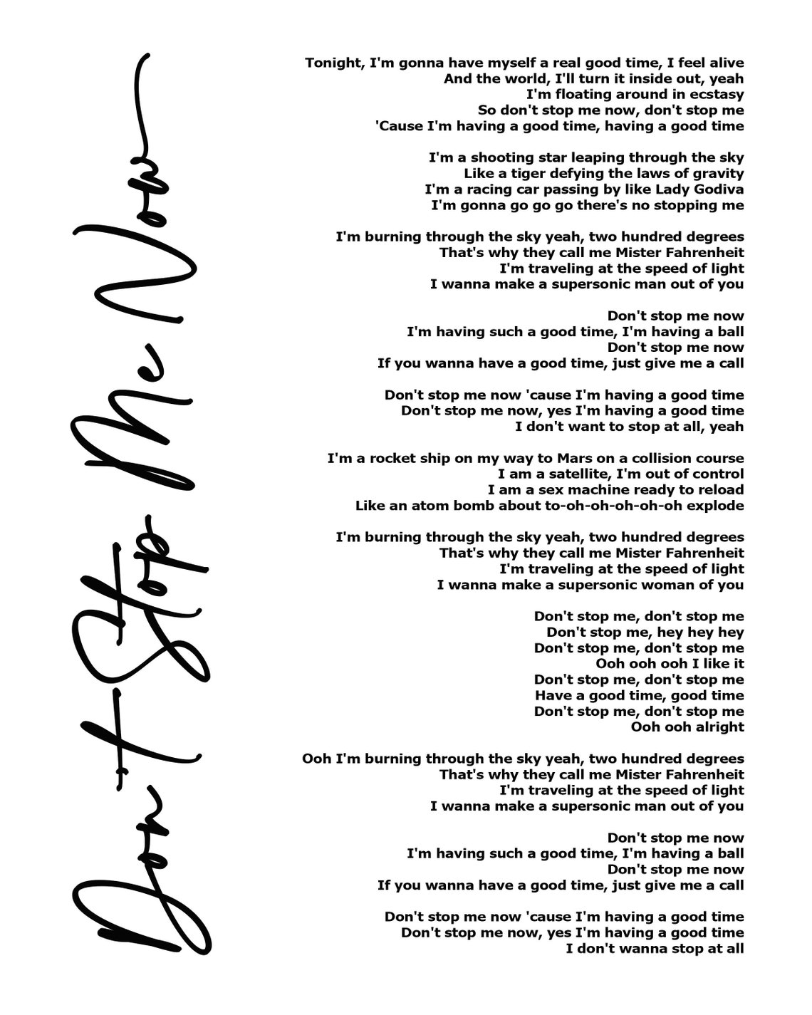 Don't Stop Me Now Lyric Art Lyrics song print Etsy