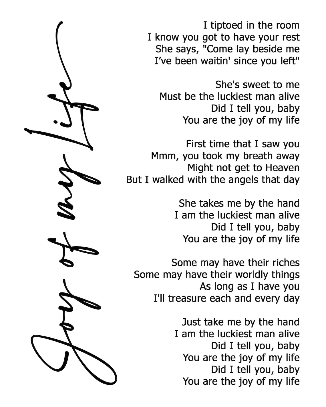 Joy of My Life Lyric Art White Lyrics Song Print Etsy