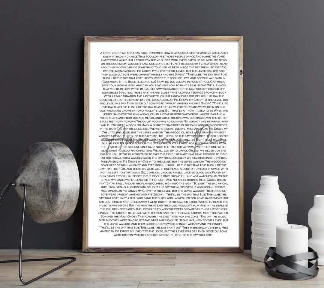American Pie Digital Download Instant Print Lyric Art - Etsy