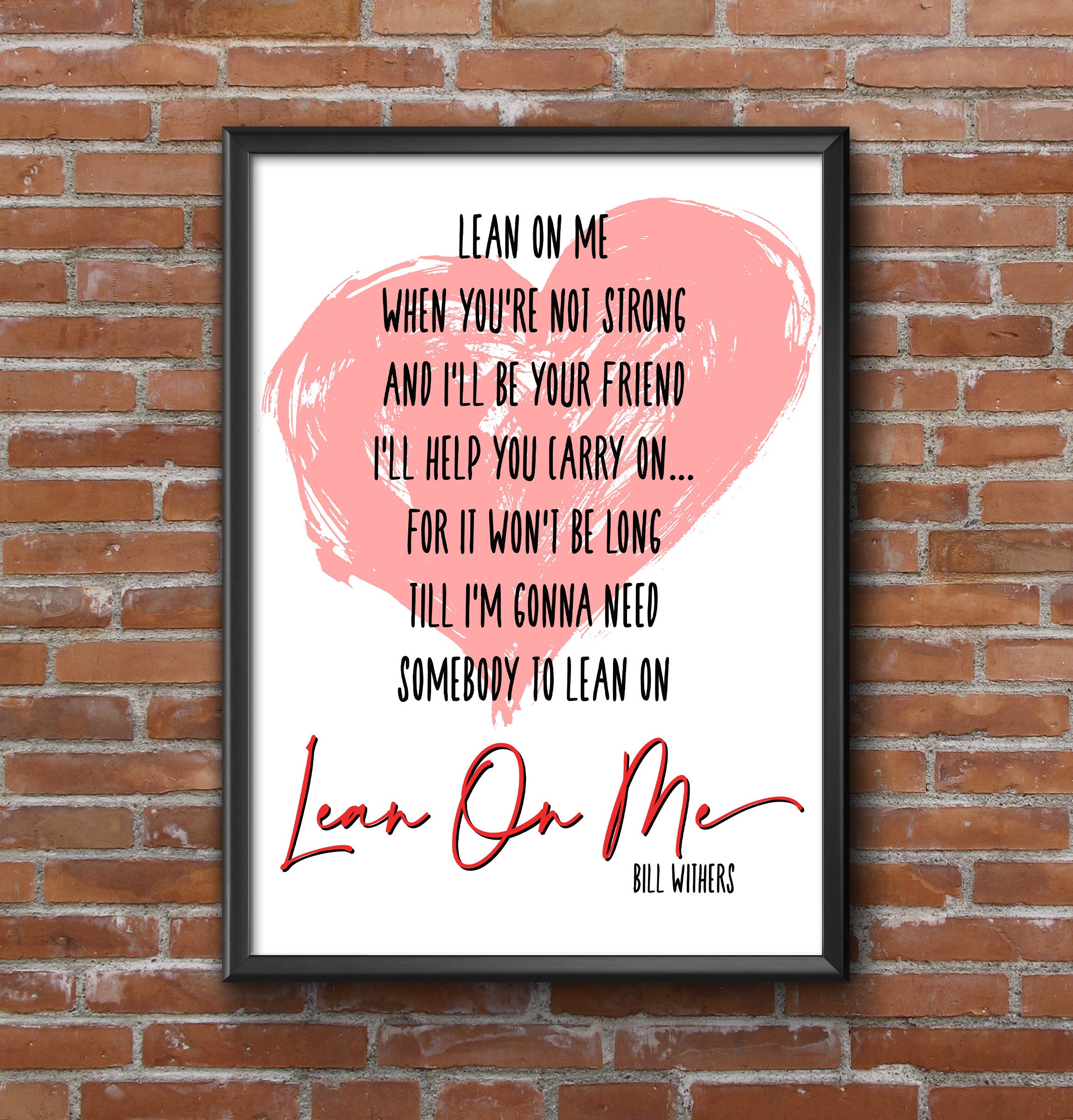 Lean On Me Digitale download instant print Lyric Art Wit - Etsy Nederland