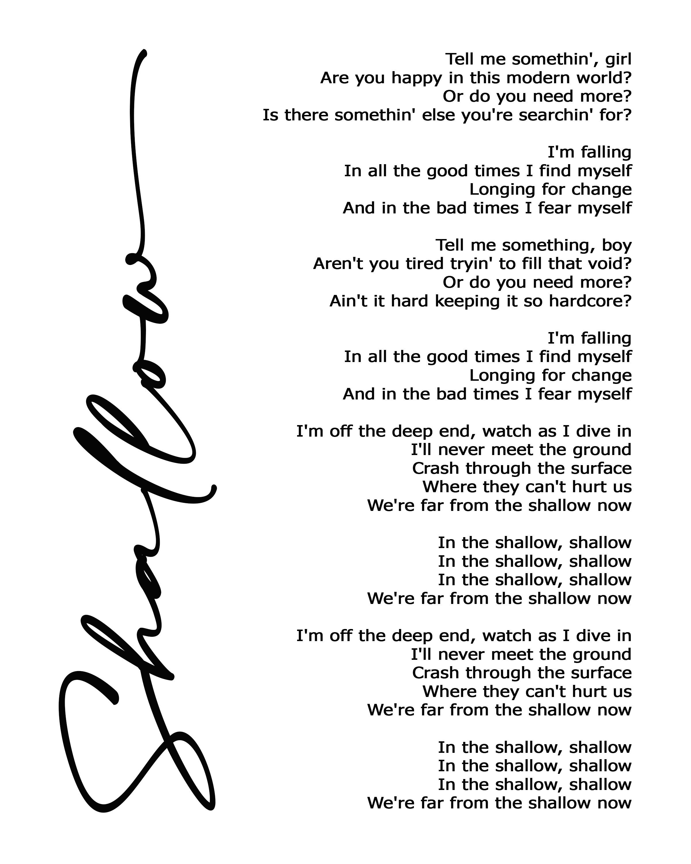 Shallow Digital Download Instant Print Lyric Art Lyrics - Etsy UK