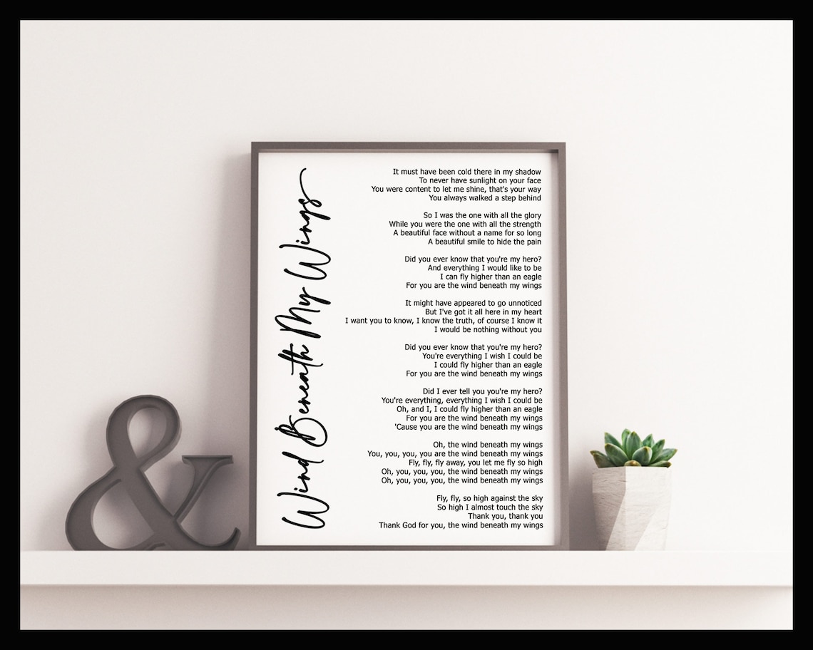 Wind Beneath My Wings Lyric Art Lyrics song print Etsy