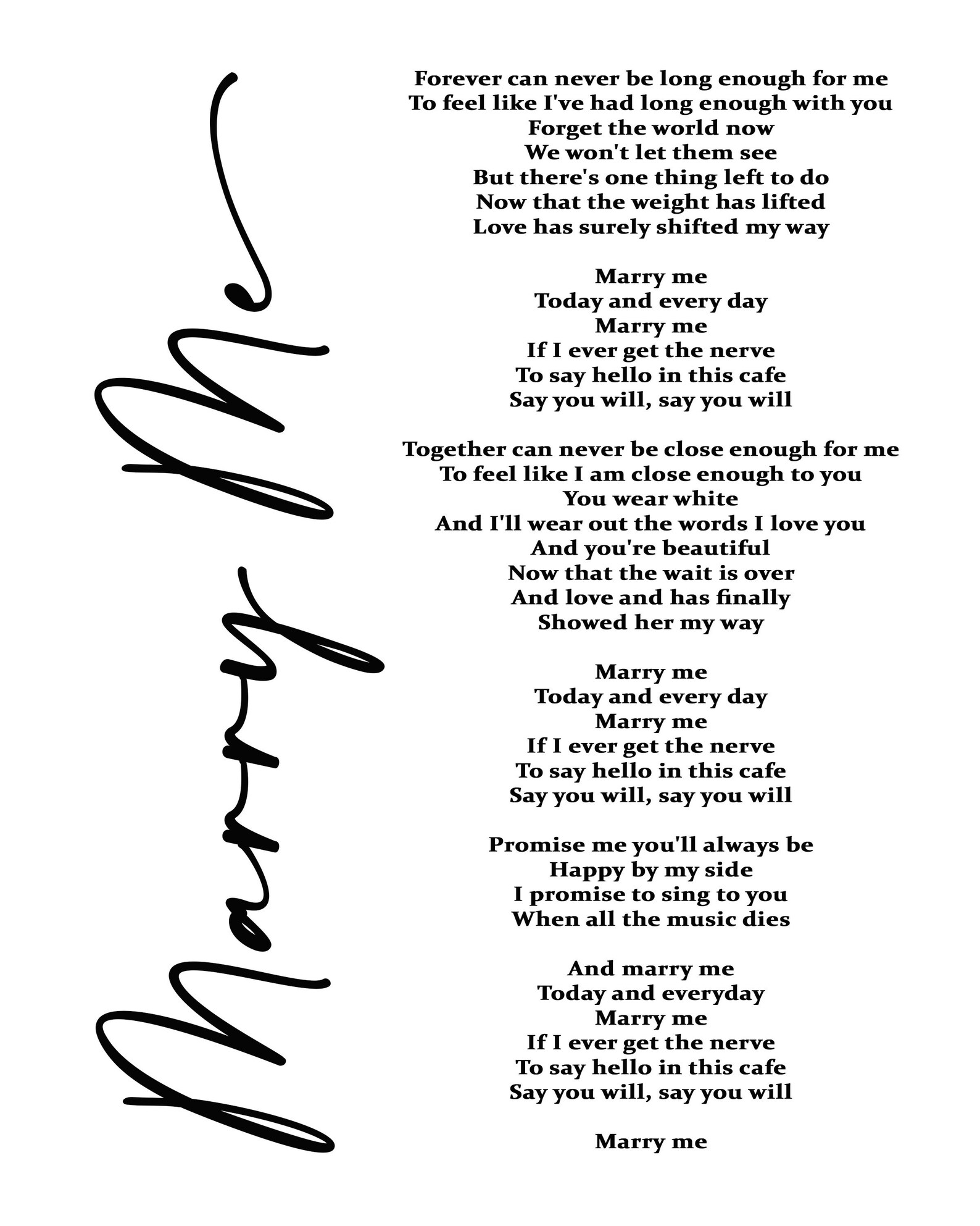 Marry Me Lyric Art White | Etsy