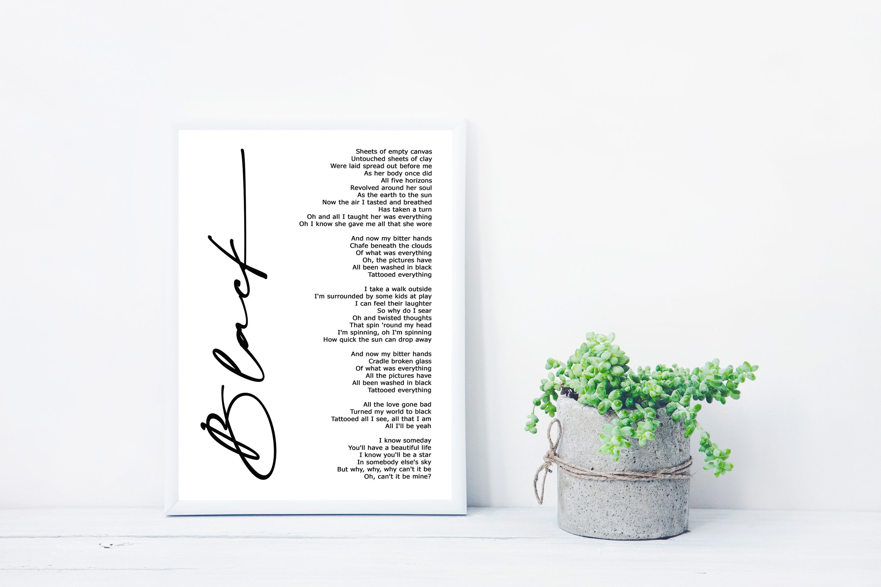 Black Lyric Art White Lyrics song print Etsy