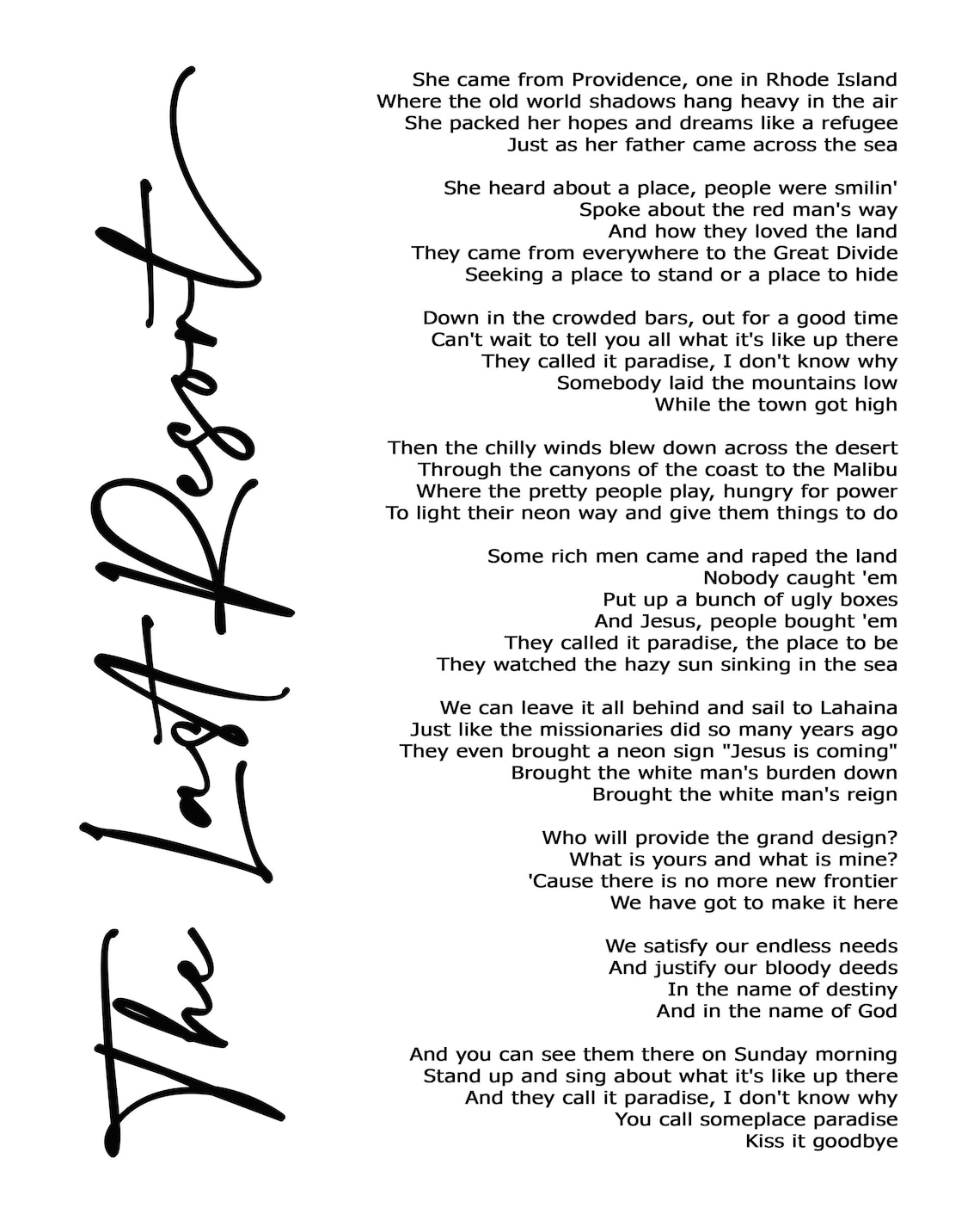 The Last Resort Lyric Art White Lyrics song print Etsy