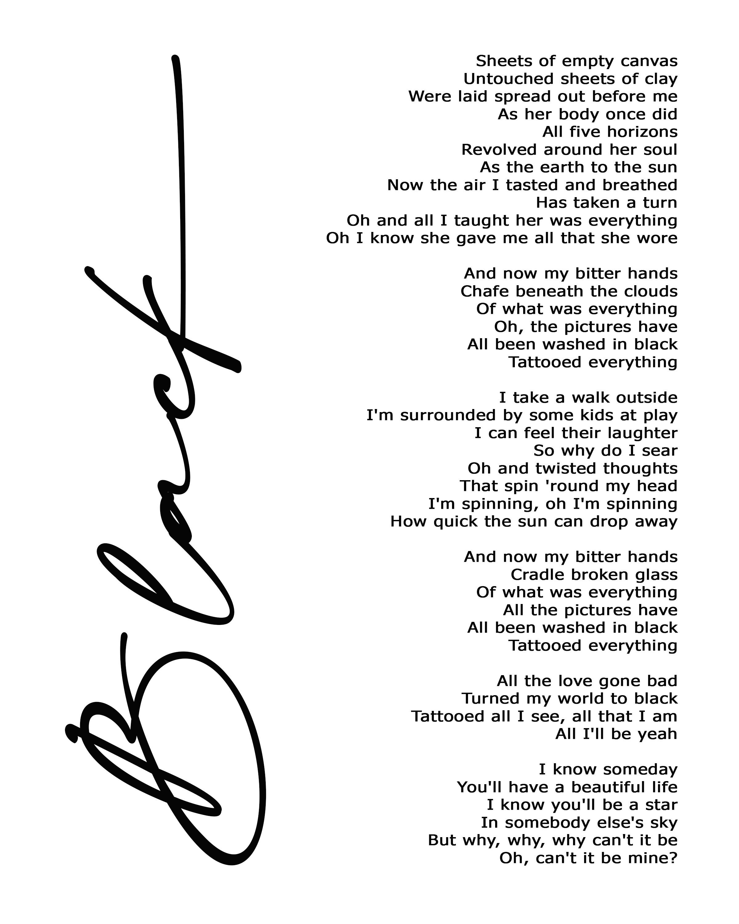 Black Lyric Art White Lyrics song print Etsy