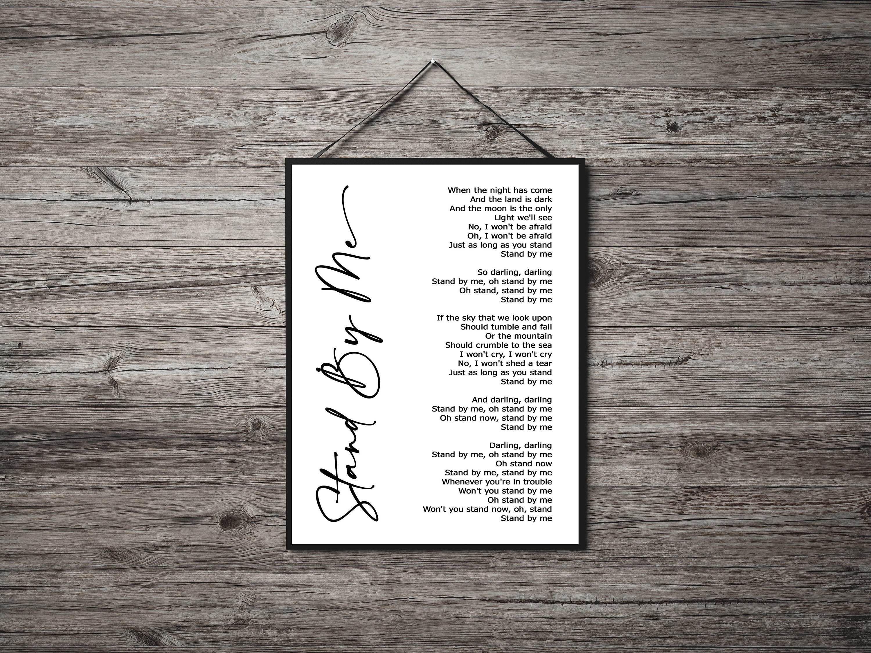 Stand By Me Lyric Art White Lyrics song print Etsy