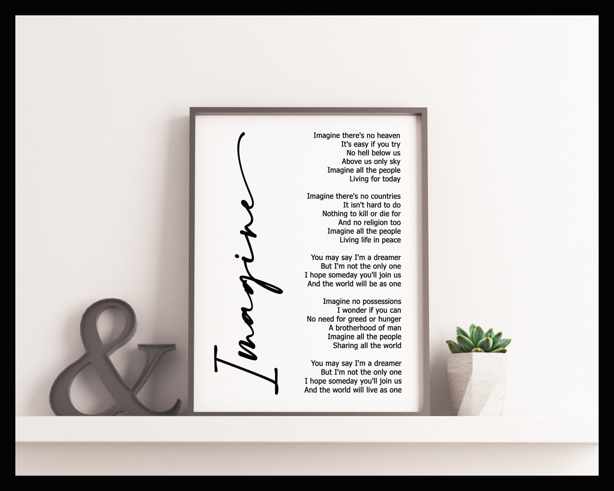 Imagine Digital Download Instant Print Lyric Art White Etsy