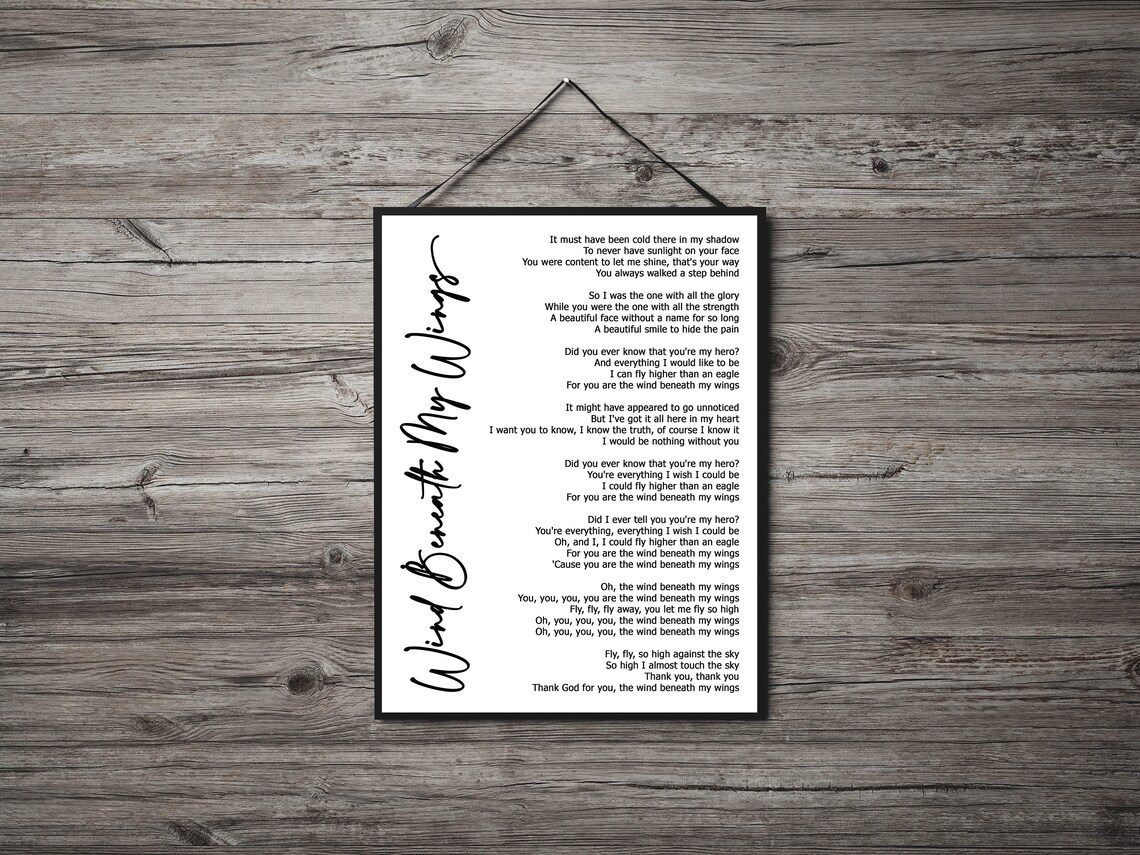 Wind Beneath My Wings Lyric Art Lyrics song print Etsy