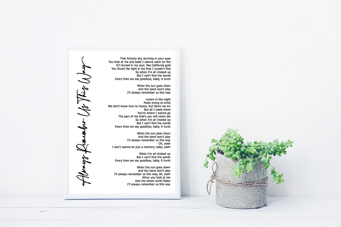 Always Remember Us This Way En Francais Always Remember Us This Way Art lyrique Paroles de | Etsy