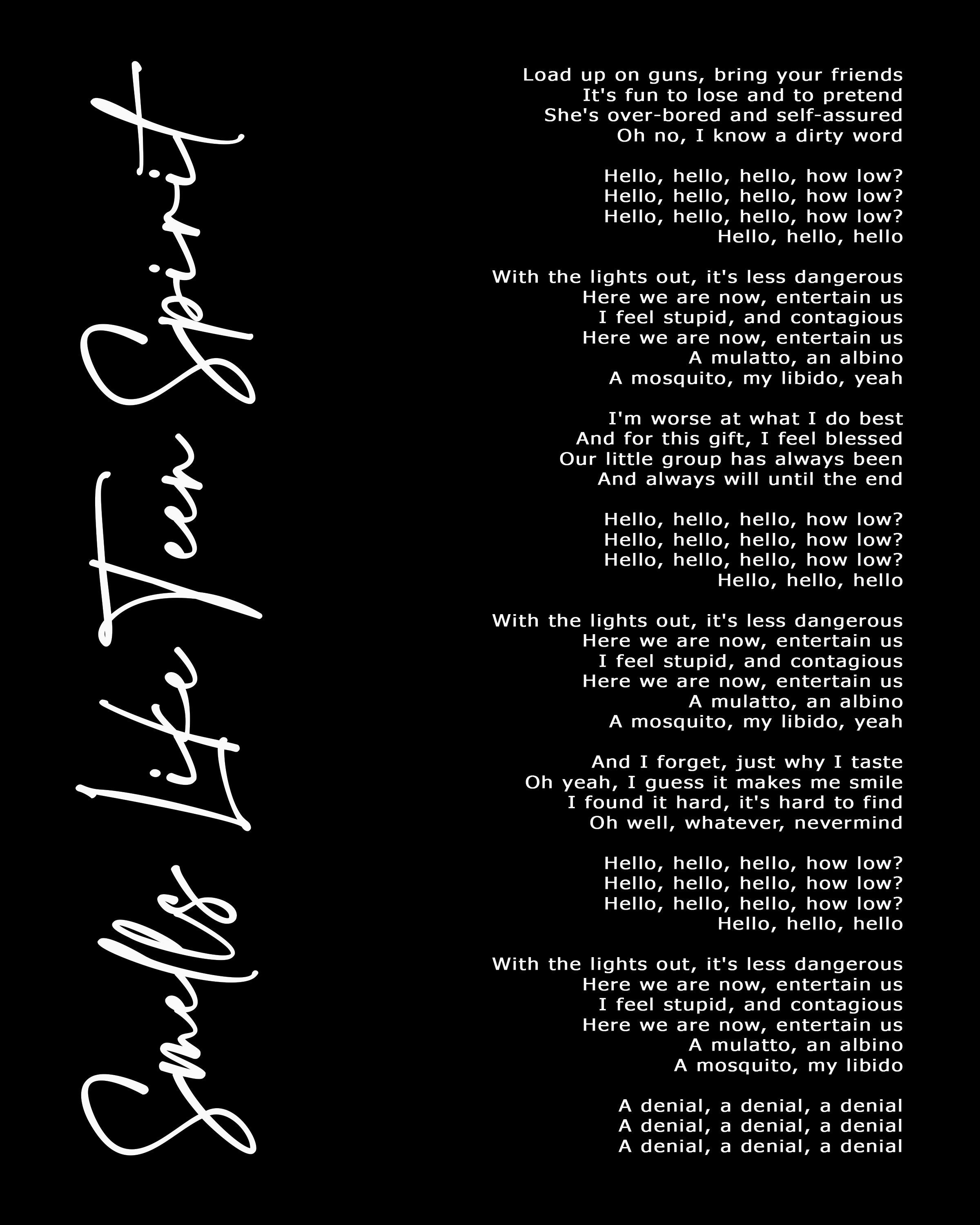 Smells Like Teen Spirit Lyric Art Schwarz Lyrics Song | Etsy
