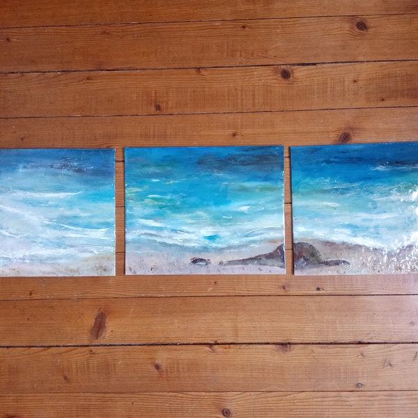 Bild mit Wasser, Meer, Strandbild,Resin, Bild mit Strand, 3 Teile