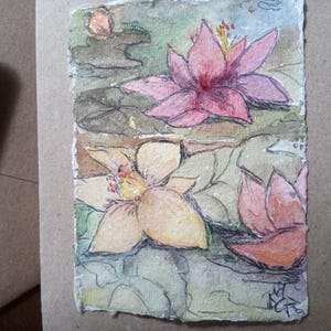 Grußkarte, Glückwunschkarte, Gutscheinkarte,Klappkarte Blüten. Original signiertes Aquarell auf handgeschöpften Büttenpapier.
