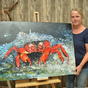 Acrylic painting on vanvas, wallart, Crab