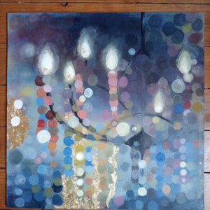 Goldener Leuchter, Acrylgemälde, direkt vom Künstler, Bild fürs Schlafzimmer, Esszimmerbild