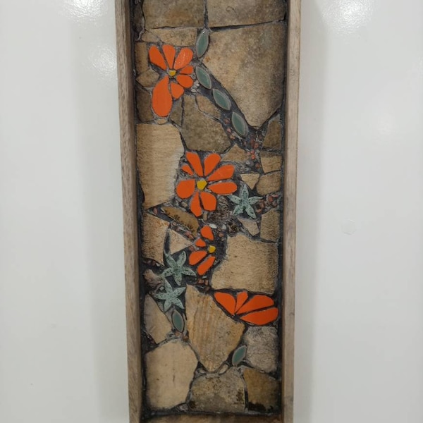 Mosaik, Blüten auf Tablett, Keramikmosaik