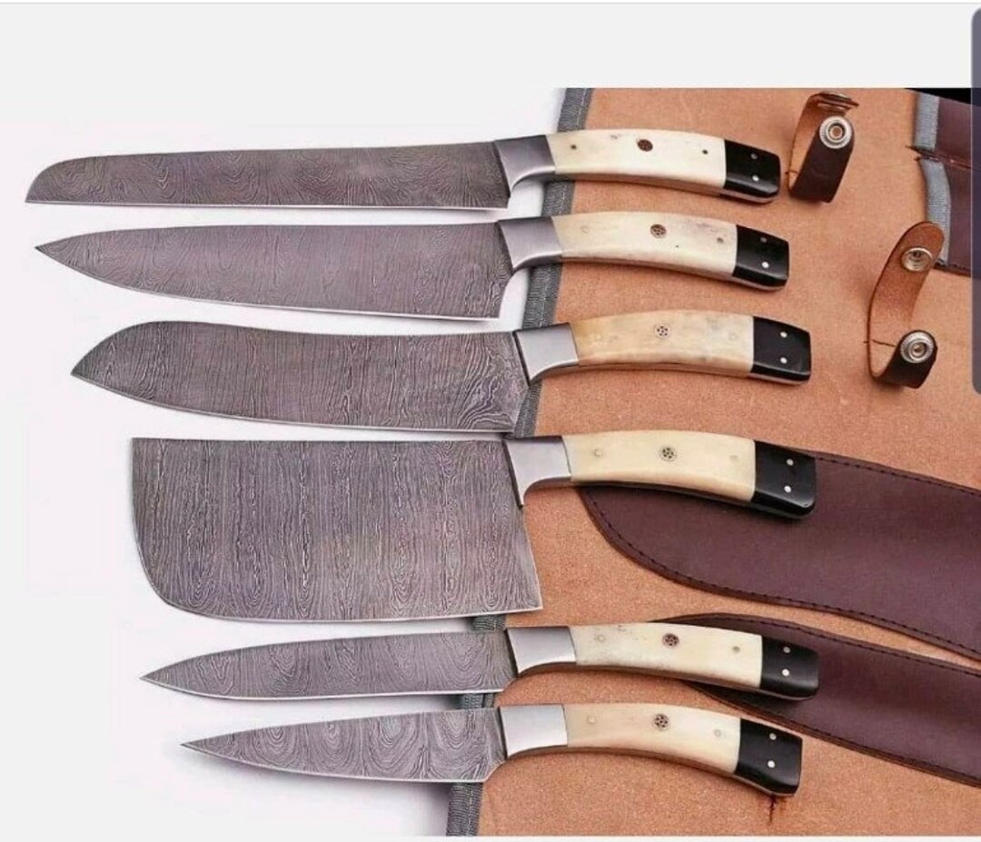 Hand Kitchen Knives Set, 6 Pcs Damascus Kitchen Knives/ Chef Set, Anniversary Gift for