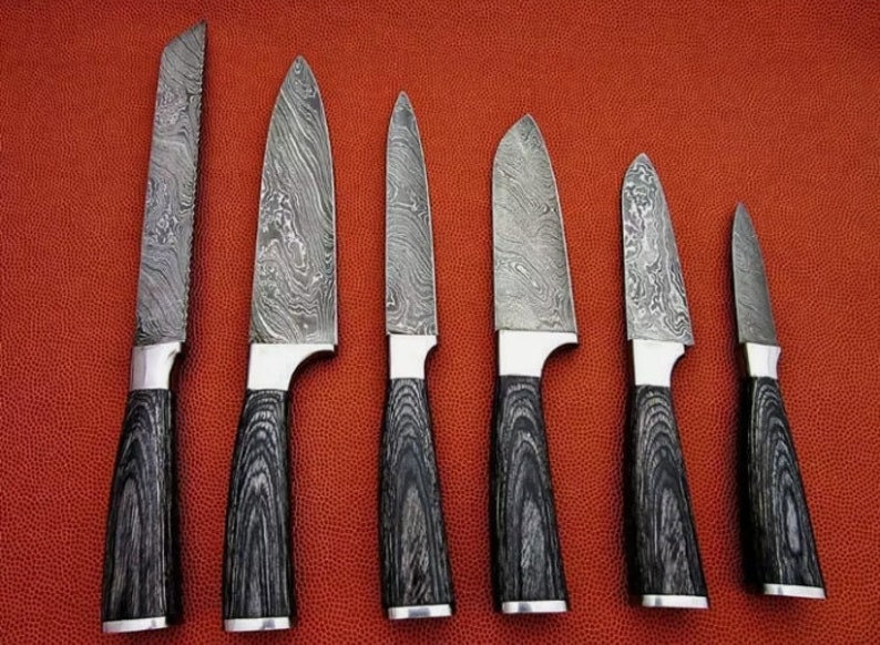 GladiatorsGuild G26- Professional Kitchen Knives Custom Made Damascus Steel  7 pcs of Professional Utility Chef Kitchen Knife Set with Chopper/Cleaver