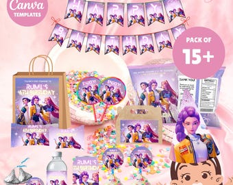 Kpop  Party Bundle Anime Birthday Party Favors Kit Party Decor Printable Party Decoration Set Kpop Demon Hunters Party Supplies